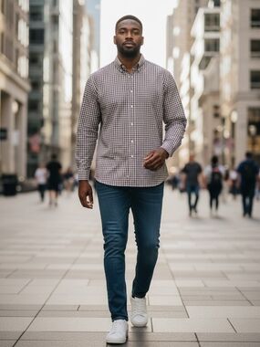 Wilkes & Riley Luxury Long-Sleeve Check Dress Shirt - Brown/White